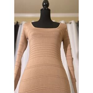 New Solid Bodycon Cage Sleeves and Cutout Dress Tan Size Small